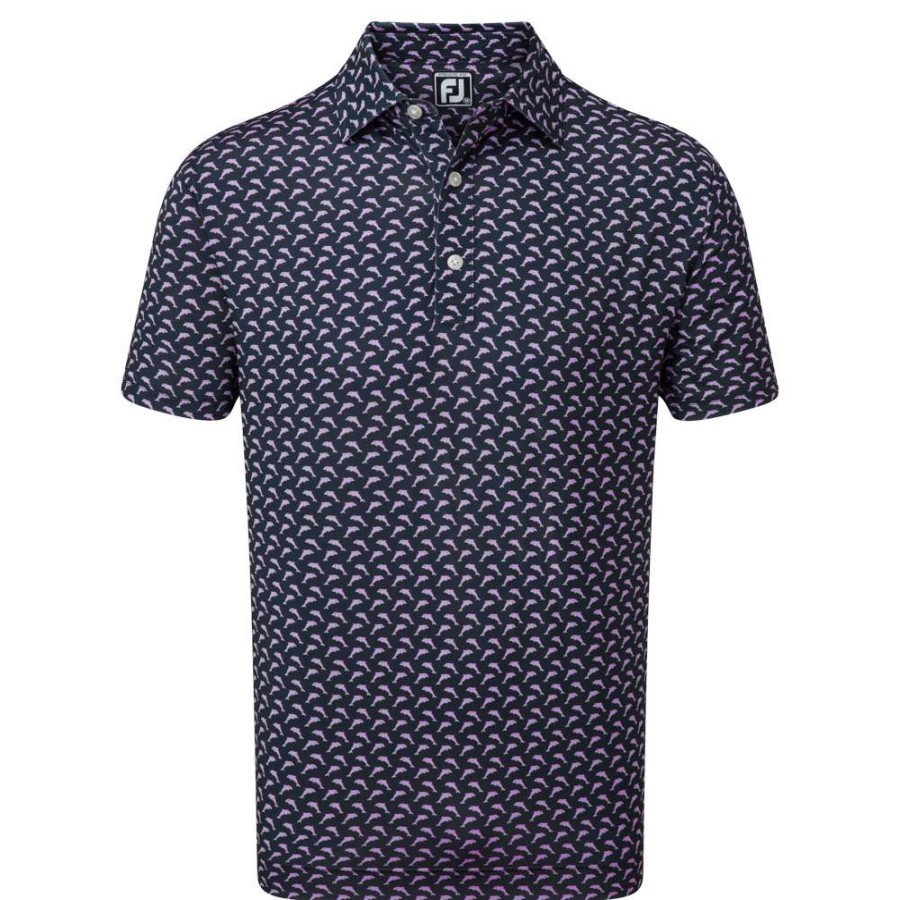 Shirts * | Footjoy Leaping Dolphins Print Lisle Golf Shirt 88351 Navy