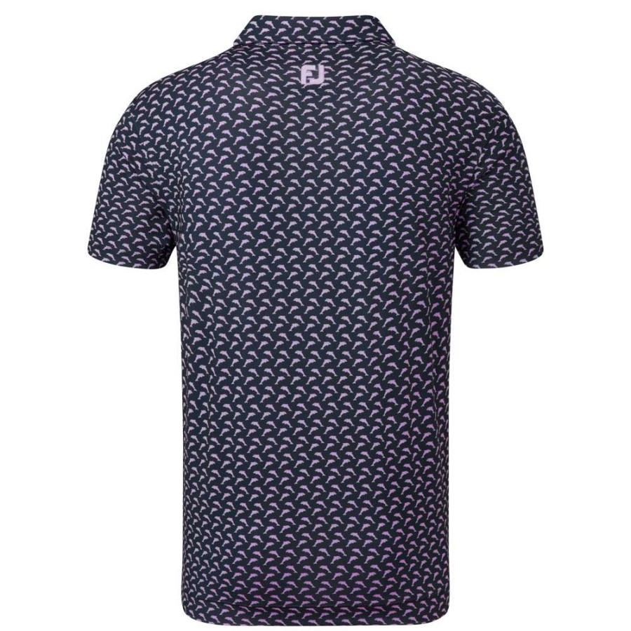 Shirts * | Footjoy Leaping Dolphins Print Lisle Golf Shirt 88351 Navy