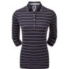 Polo Shirts * | Footjoy Ladies 3/4 Sleeve Pinstripe Pique Golf Polo Shirt 88460 Navy/White