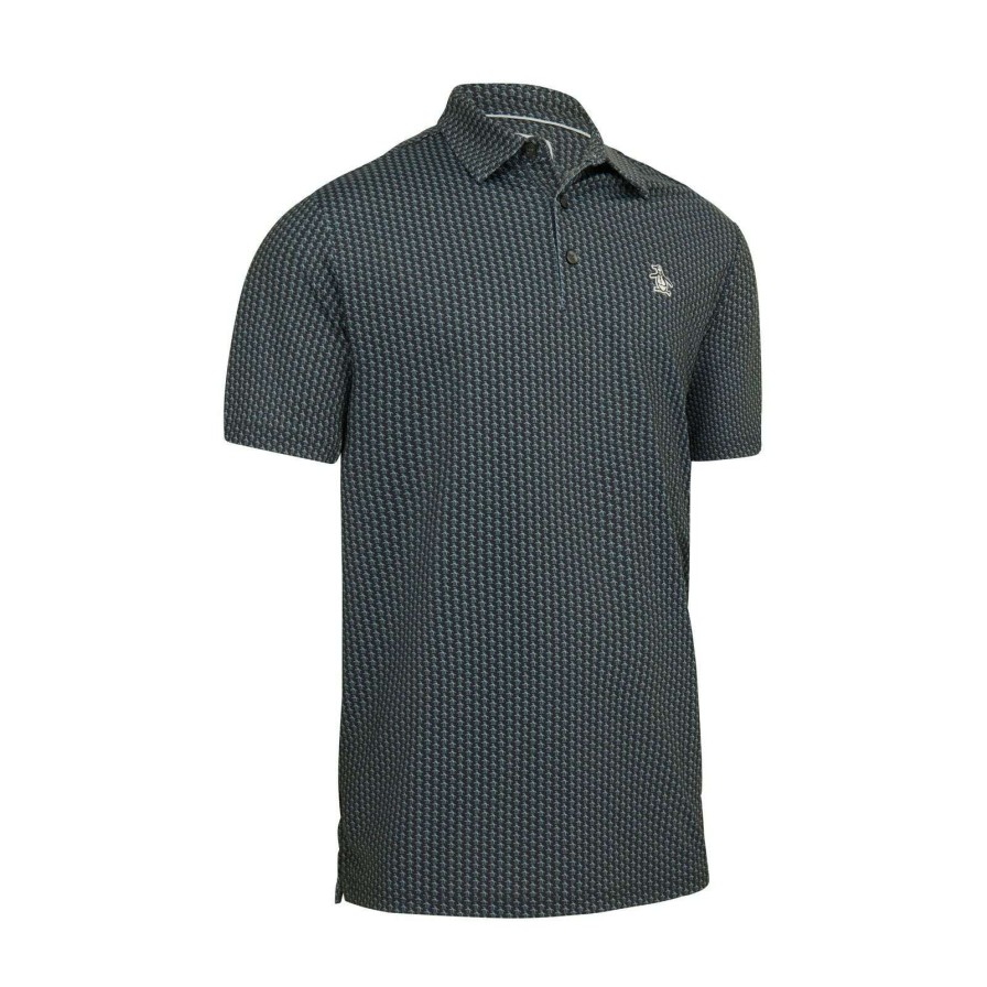 Shirts * | Original Penguin All-Over Pete Printed Golf Polo Shirt Ogksc026 Caviar 001