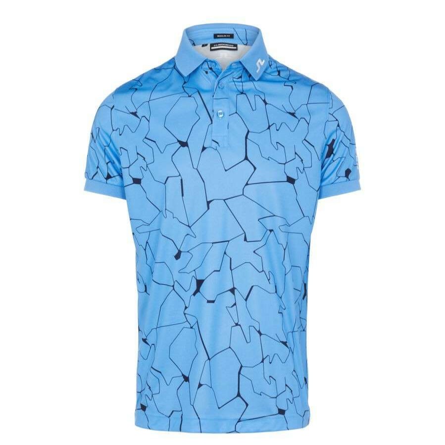 Shirts * | J.Lindeberg J. Lindeberg Tour Tech Print Golf Polo Shirt Gmjt03921 0073 Slit Ocean Blue