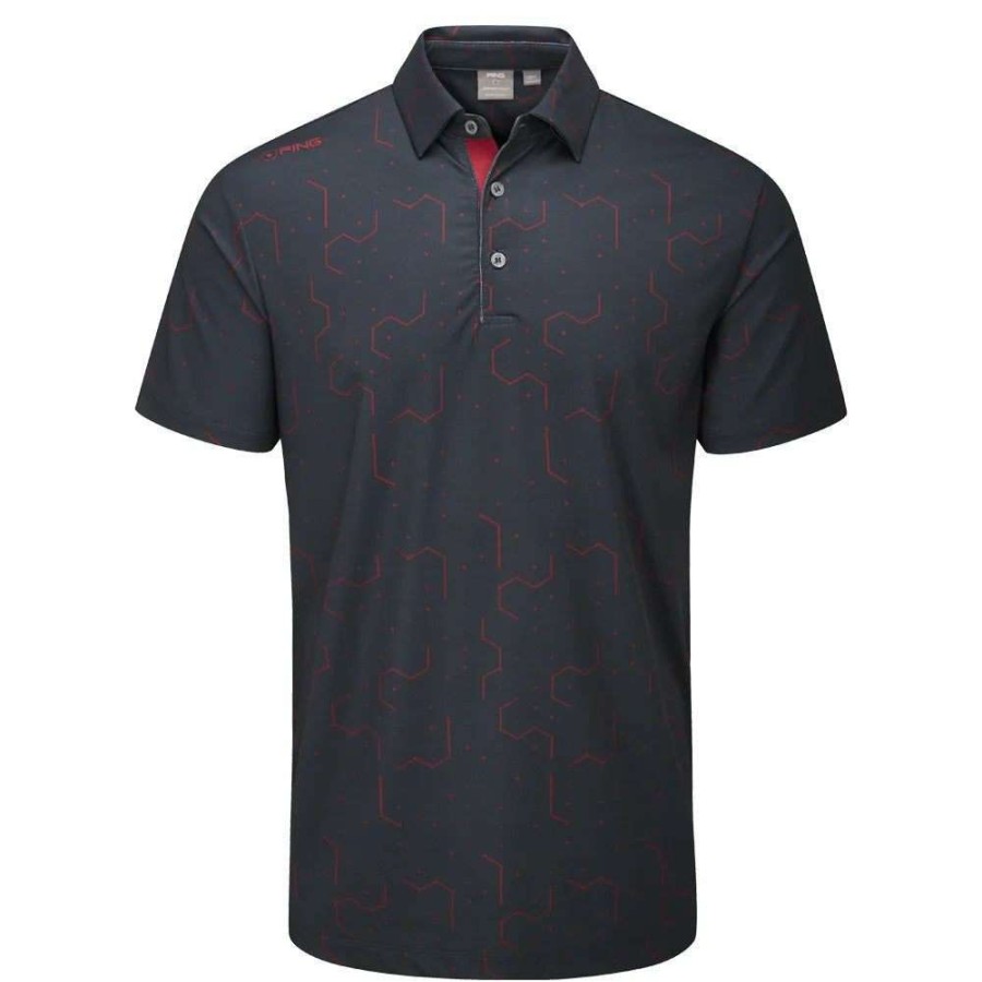 Shirts * | Ping Geo Golf Polo Shirt P03520 Navy/Firebrick Nf09