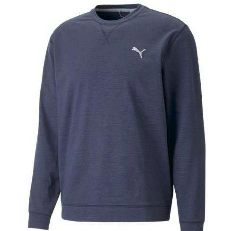 Mid Layers * | Puma Cloudspun Heather Crew Neck Golf Sweater 537467 Navy Blazer Heather 04