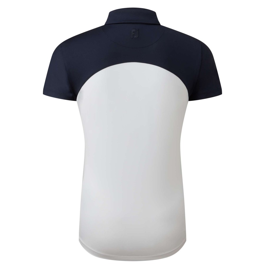 Polo Shirts * | Footjoy Ladies Cap Sleeve Colour Block Golf Polo Shirt 80176 Navy/White