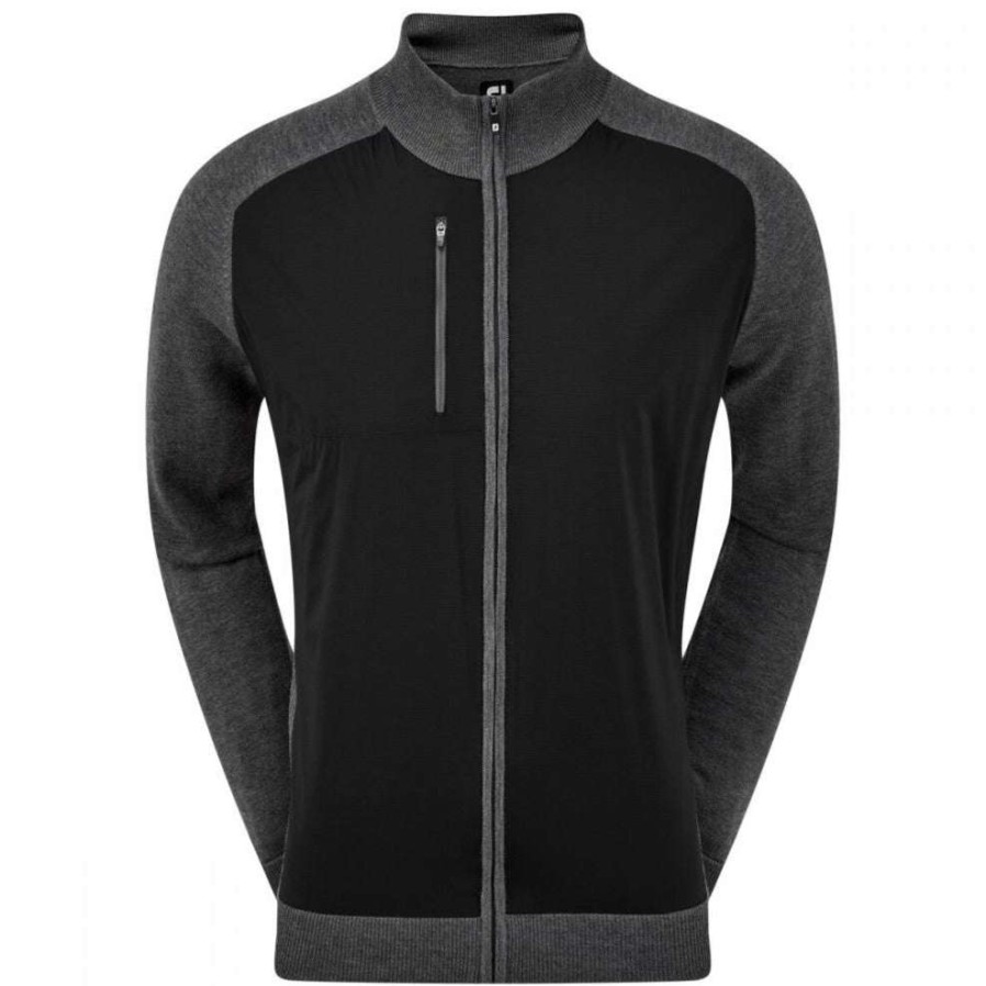 Mid Layers * | Footjoy Wool Blend Tech Full Zip Golf Sweater 92949 Black