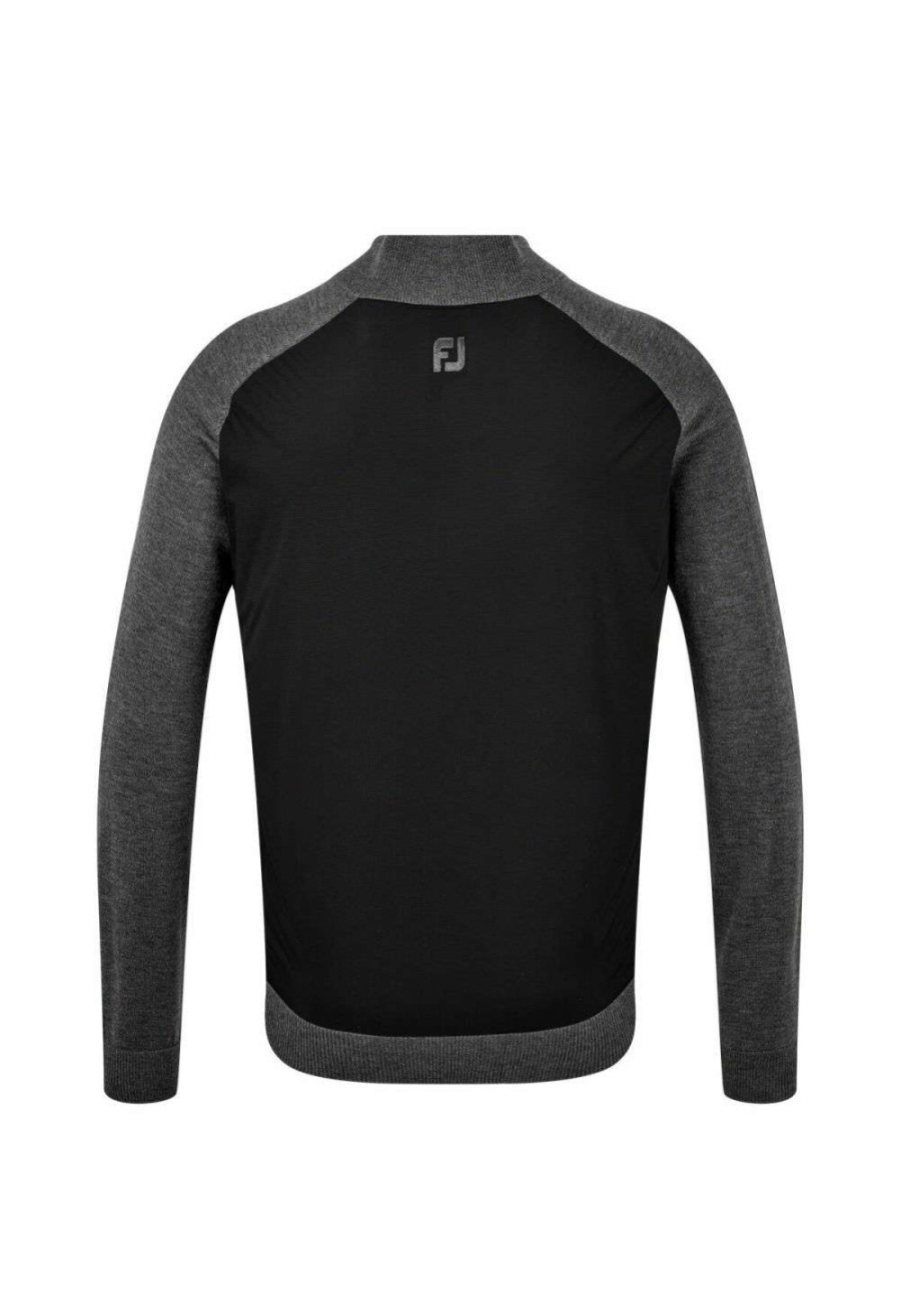 Mid Layers * | Footjoy Wool Blend Tech Full Zip Golf Sweater 92949 Black