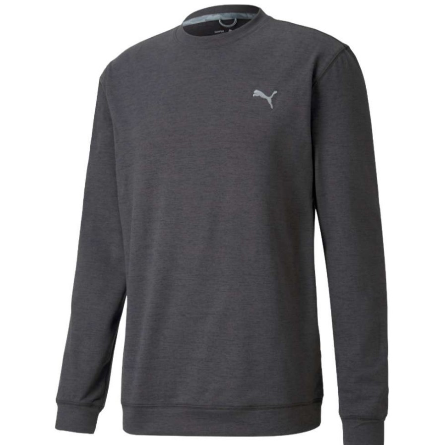 Mid Layers * | Puma Cloudspun Crew Neck Golf Sweater 597596 Puma Black Heather 01