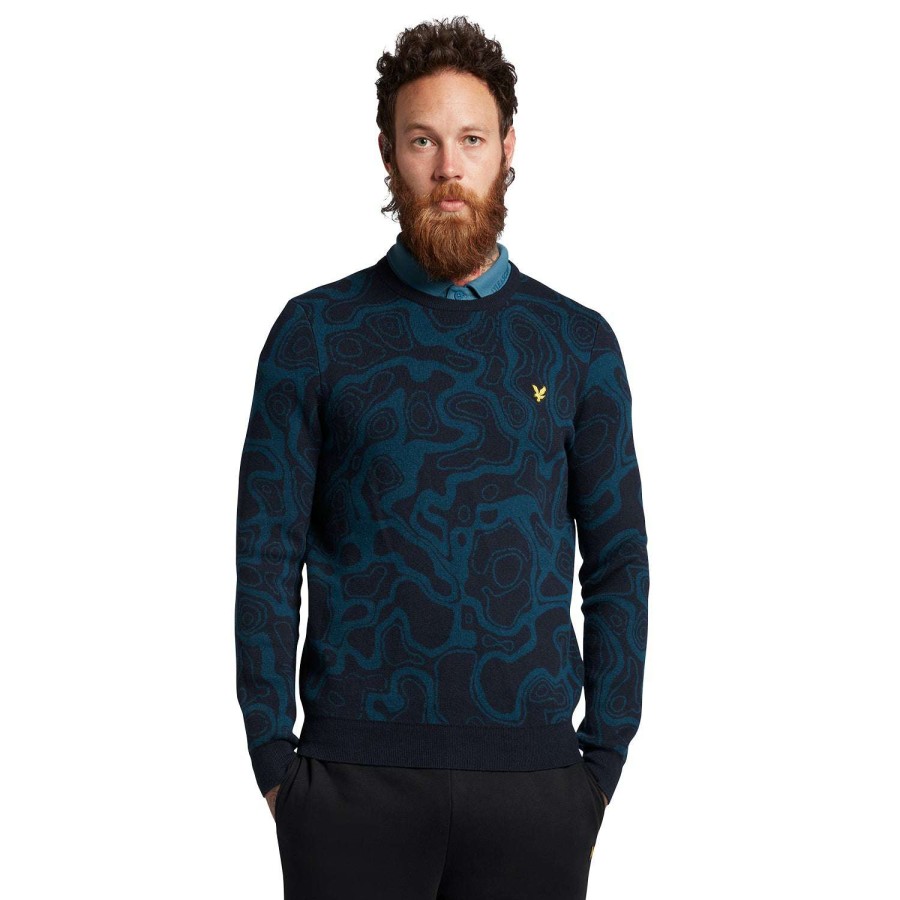 Mid Layers * | Lyle & Scott Contour Golf Pullover Kn1764G Dark Navy/Petrol W776