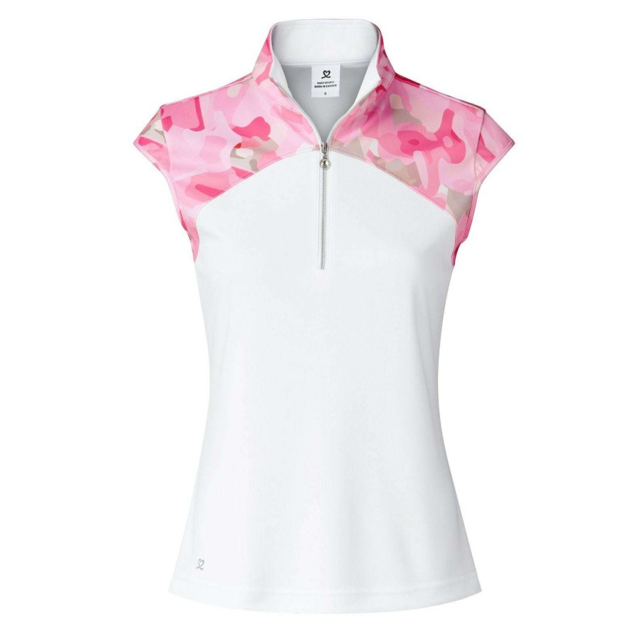 Polo Shirts * | Daily Sports Ladies Camo Print Detail Golf Polo Shirt 343/103 White 100