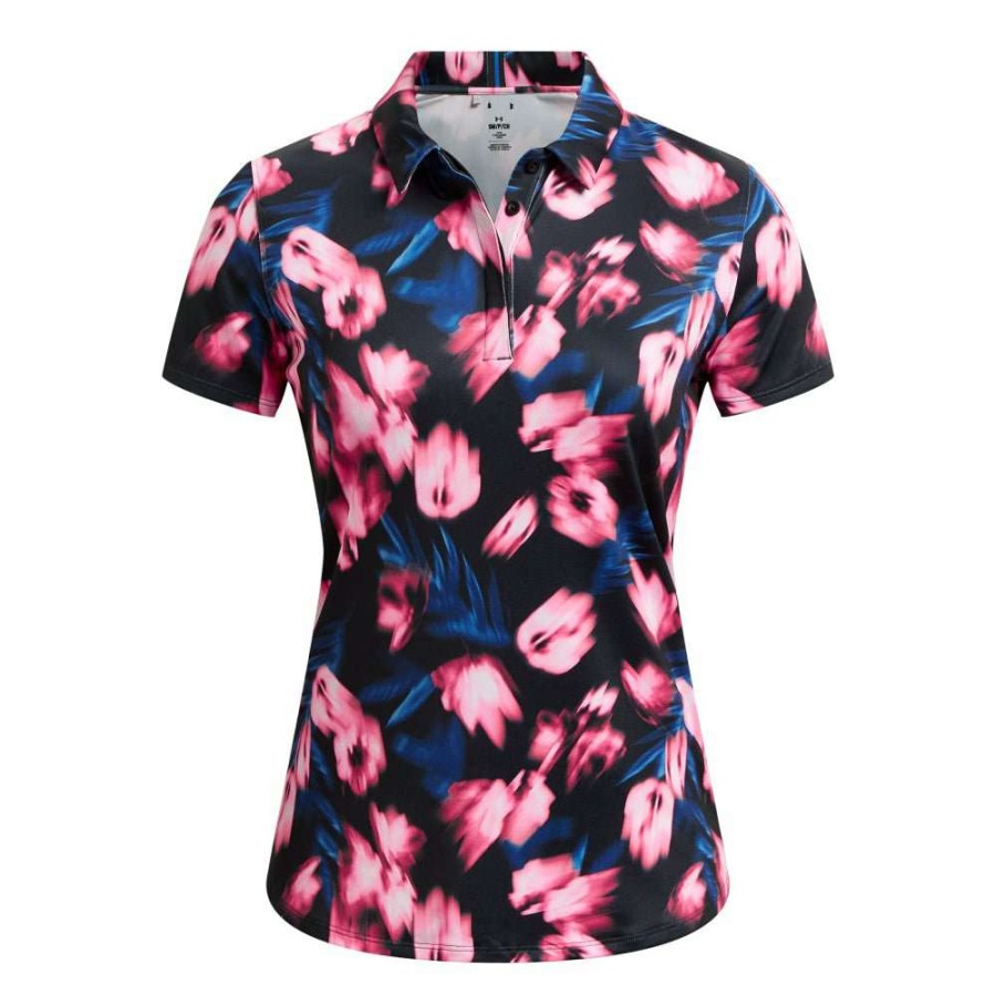 Polo Shirts * | Under Armour Ladies Zinger Blur Golf Shirt 1373638 Black/Pink Punk 001