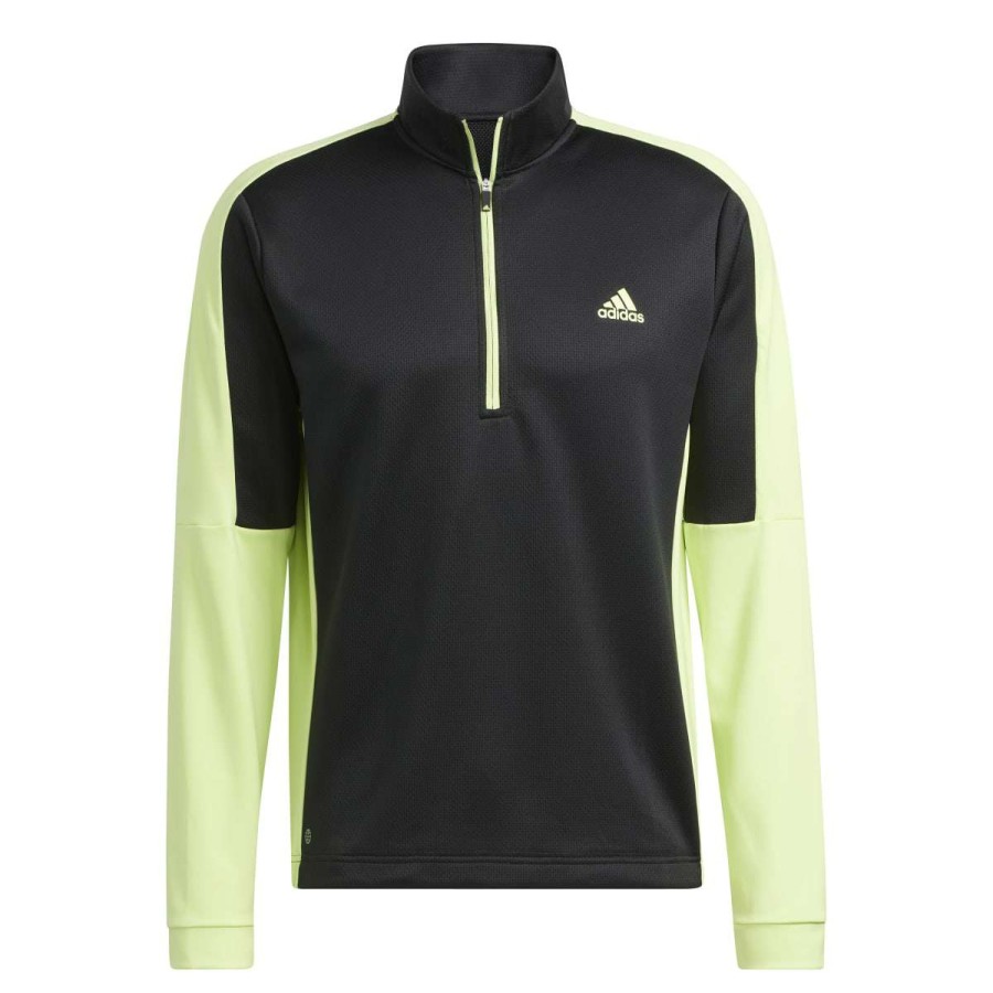 Mid Layers * | Adidas Colourblock Primegreen 1/4 Zip Golf Top Hc5572 Black/Pulse Lime