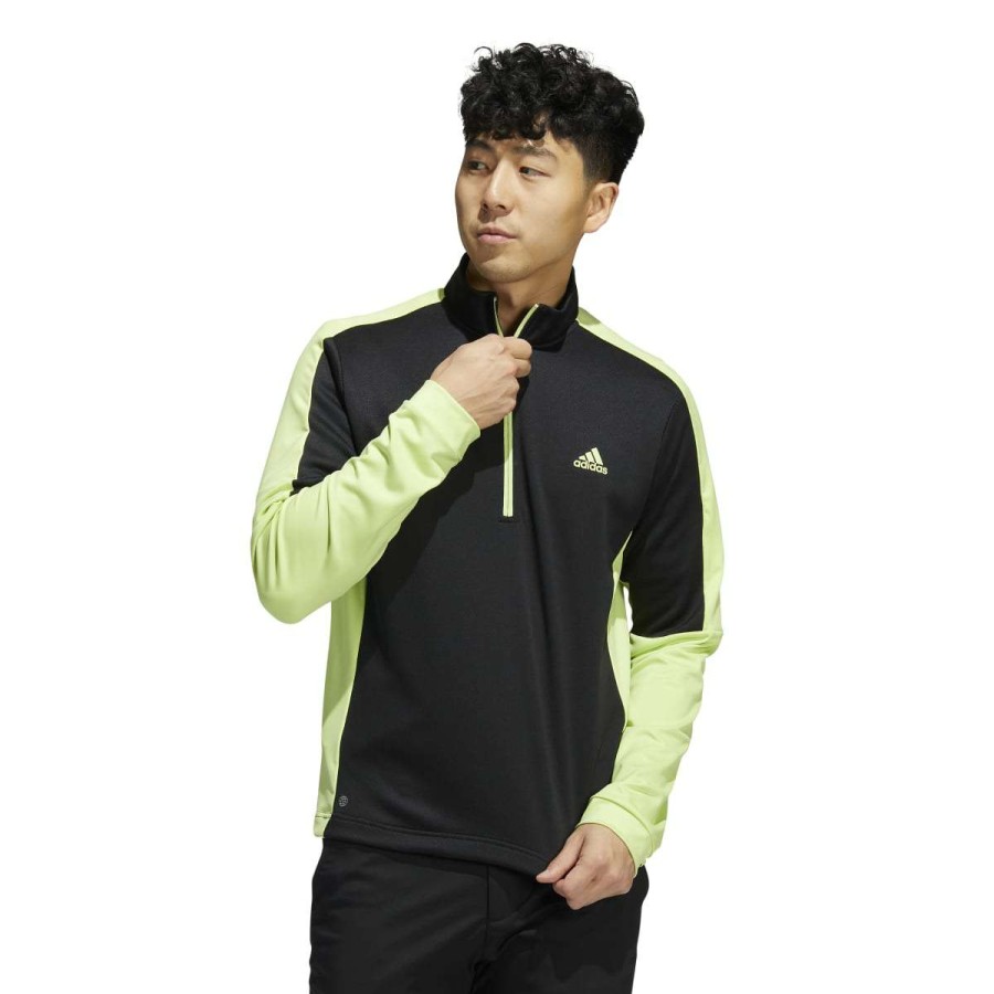 Mid Layers * | Adidas Colourblock Primegreen 1/4 Zip Golf Top Hc5572 Black/Pulse Lime