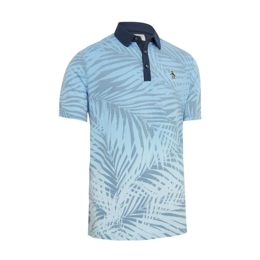 Shirts * | Original Penguin Resort Leaf Print Golf Polo Shirt Ogksc047 Blue Tattoo 470