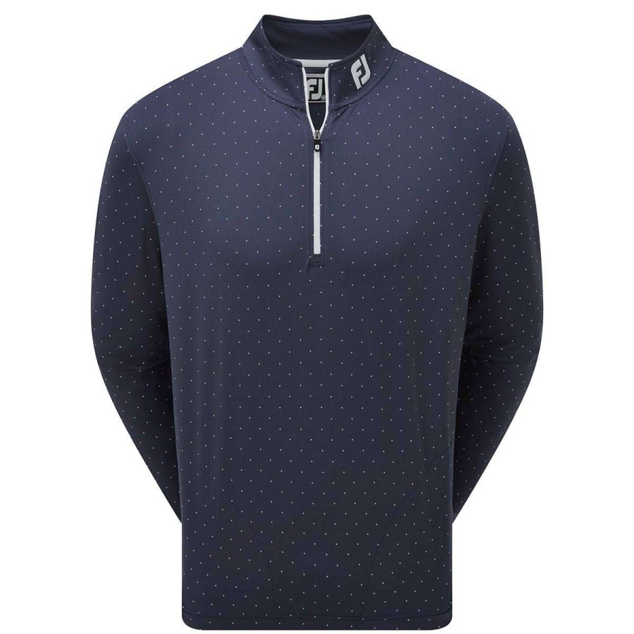 Mid Layers * | Footjoy Pin Dot Chill Out Golf Pullover 88798 Navy/White