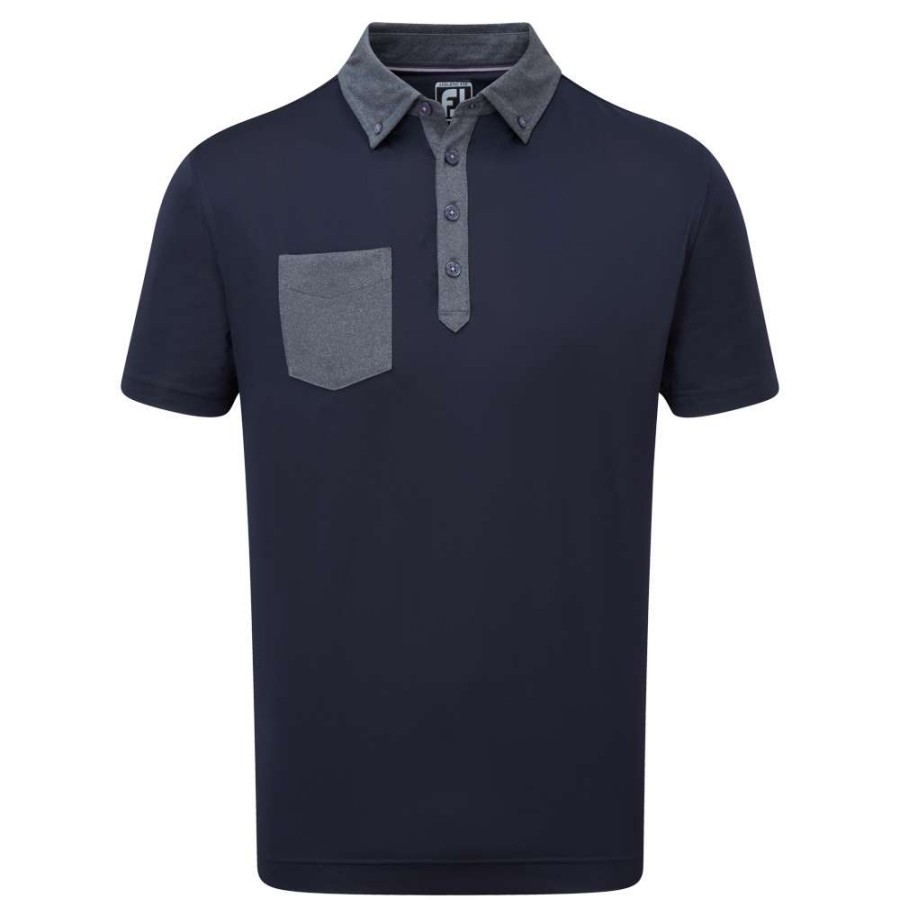 Shirts * | Footjoy Tonal Trim With Pocket Golf Shirt 88377 Navy