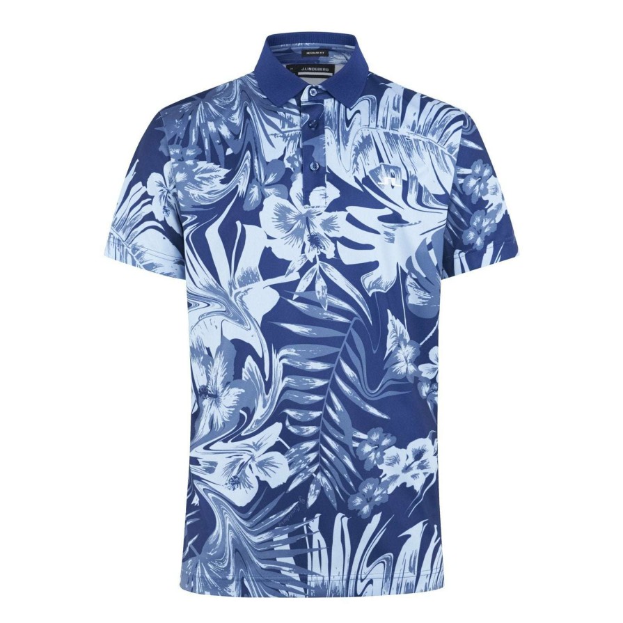 Shirts * | J.Lindeberg Martin Print Golf Polo Shirt Gmjt07413 Hibiscus Blue O470