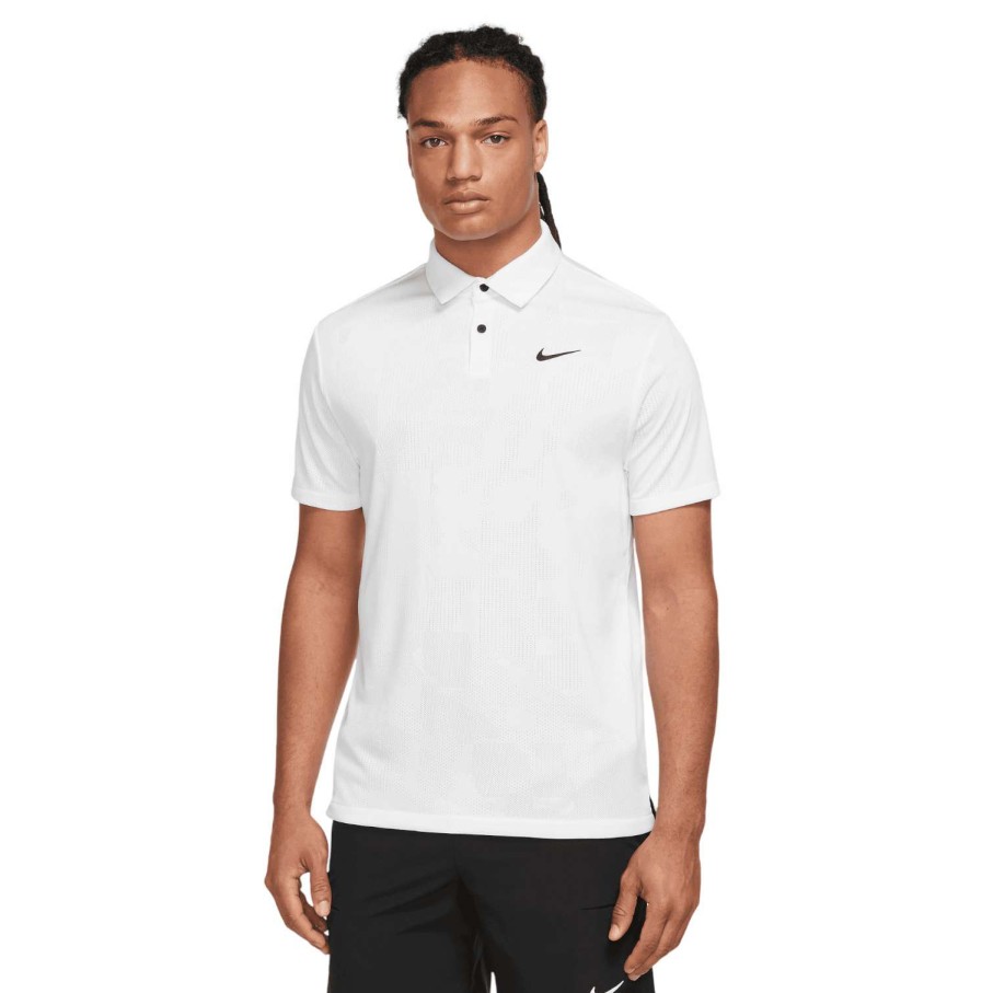 Shirts * | Nike Dri-Fit Tour Jacquard Golf Shirt Dr5303 White 100