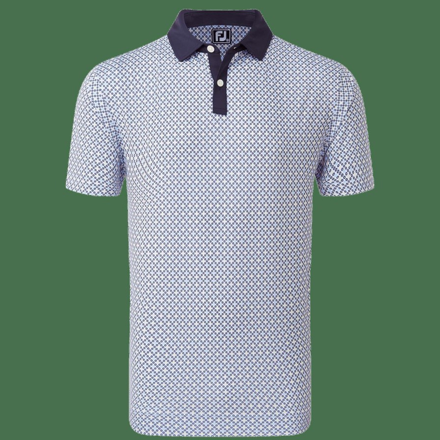 Shirts * | Footjoy Circle Print Golf Polo Shirt 80033 Navy/Blue/Almond/White