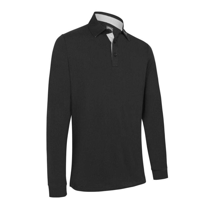 Shirts * | Callaway Long Sleeve Performance Golf Polo Shirt Cgkfc058 Caviar 002