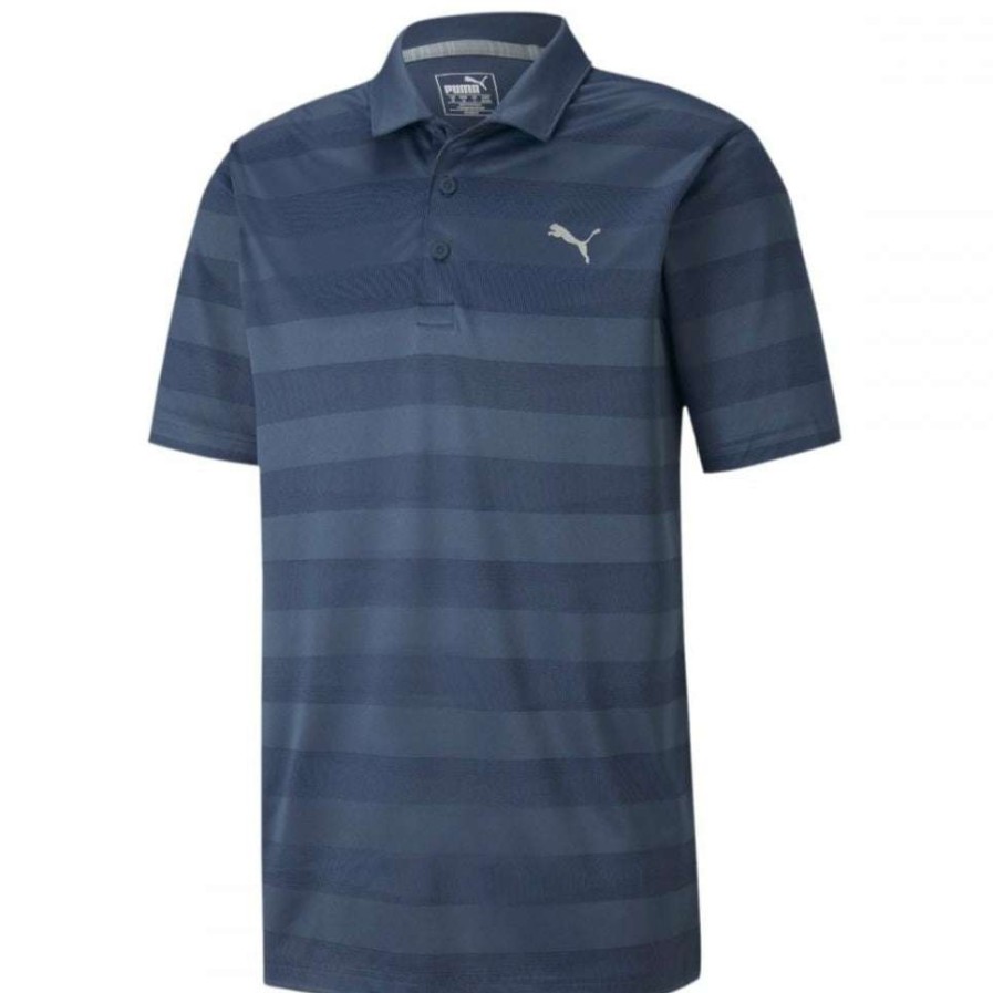 Shirts * | Puma Alterknit Stripe Golf Polo Shirt 597123 Dark Denim 03