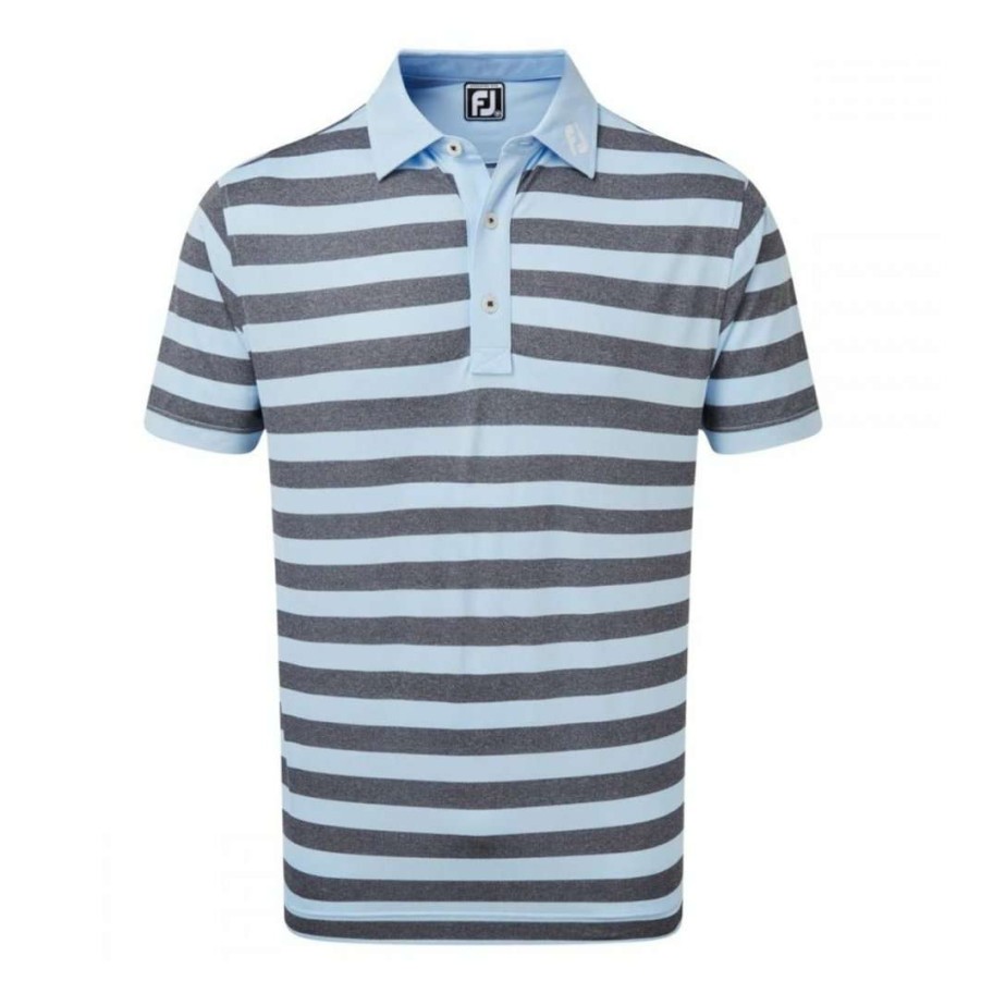 Shirts * | Footjoy Rugby Stripe Golf Polo Shirt 87959 Heather Sky/Heather Navy