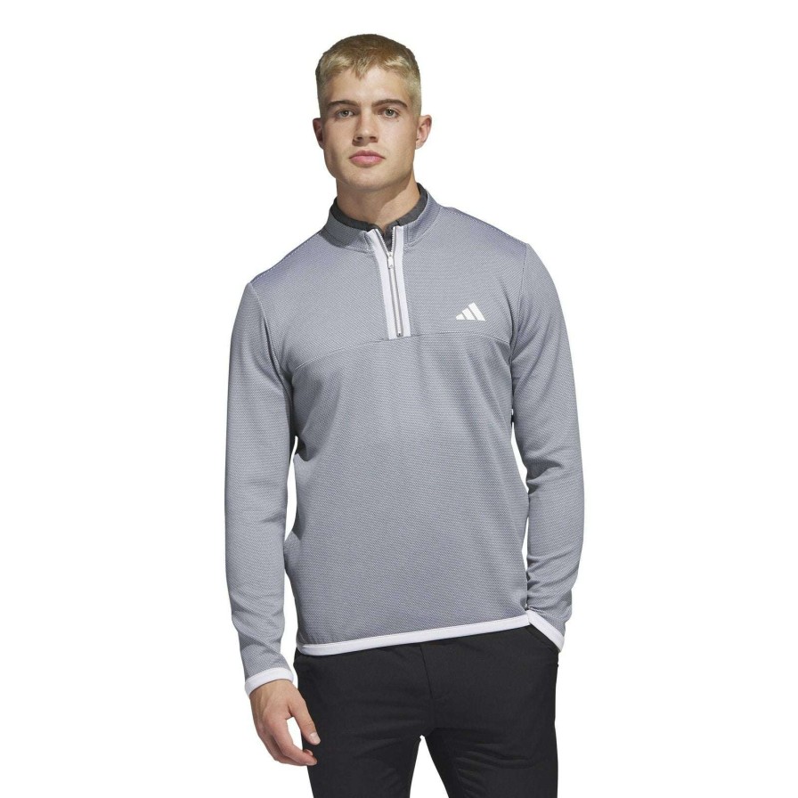 Mid Layers * | Adidas Microdot 1/4 Zip Golf Mid Layer Ia4763 White/Grey Three