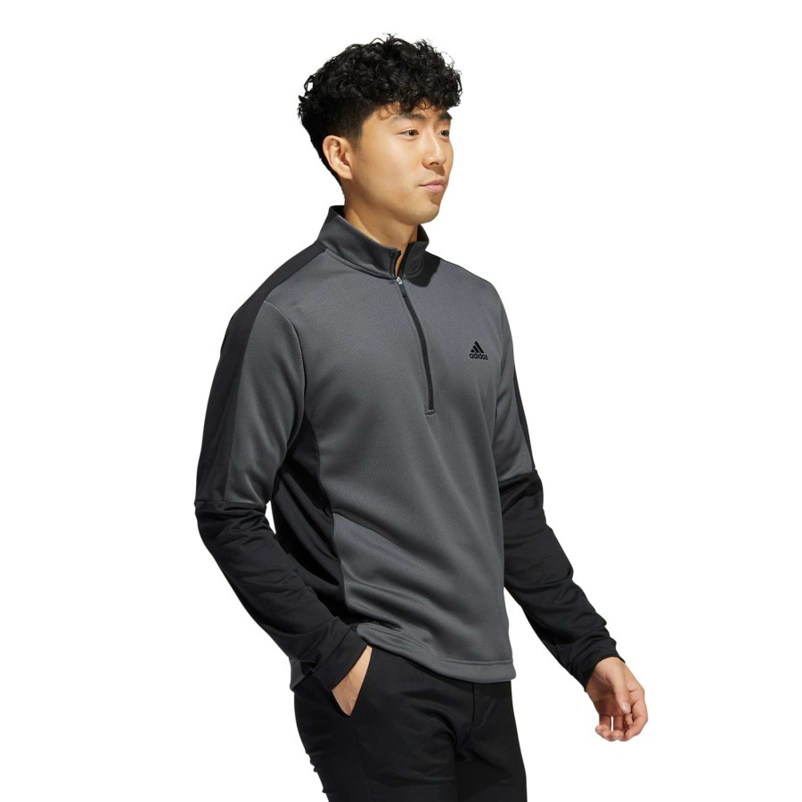 Mid Layers * | Adidas Colour Block 1/4 Zip Golf Pullover Hc5573 Grey Six/Black