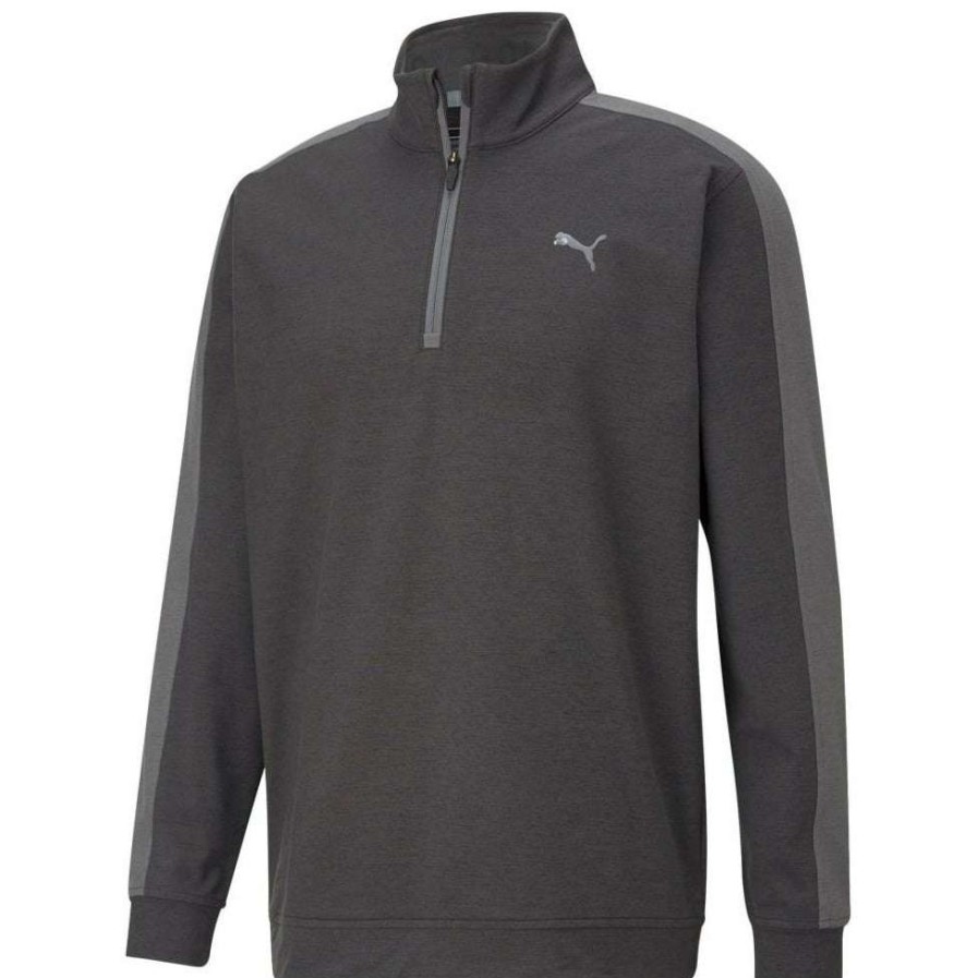 Mid Layers * | Puma Cloudspun T7 1/4-Zip Golf Pullover 532413 Puma Black Heather 01