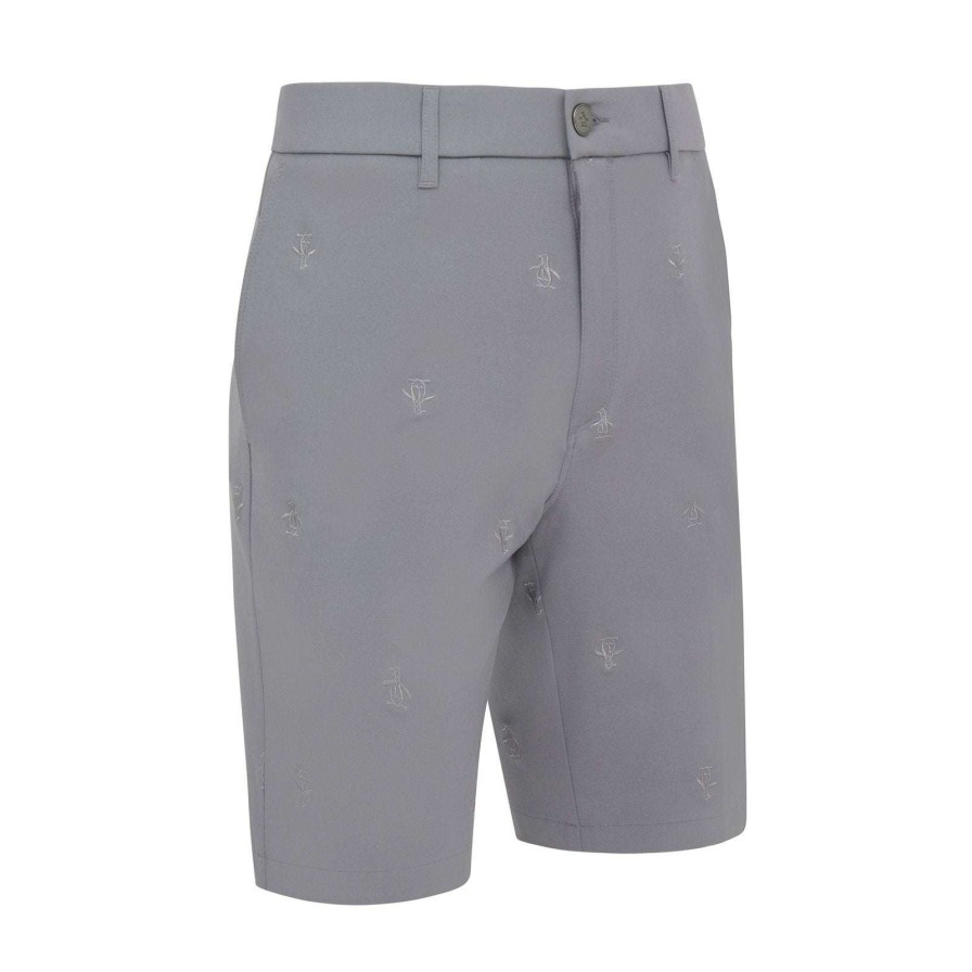 Shorts * | Original Penguin All-Over Embroidered Golf Shorts Ogbsb083 Quiet Shade 039