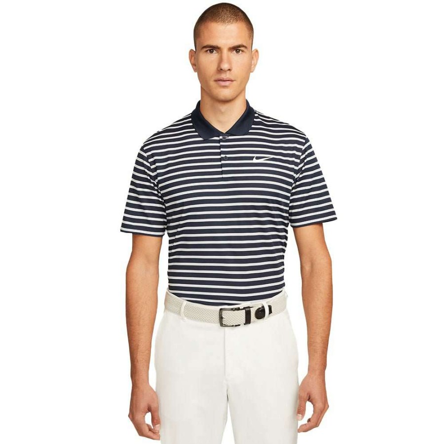 Shirts * | Nike Dri-Fit Victory Stripe Golf Shirt Dh0829 Obsidian/White 451