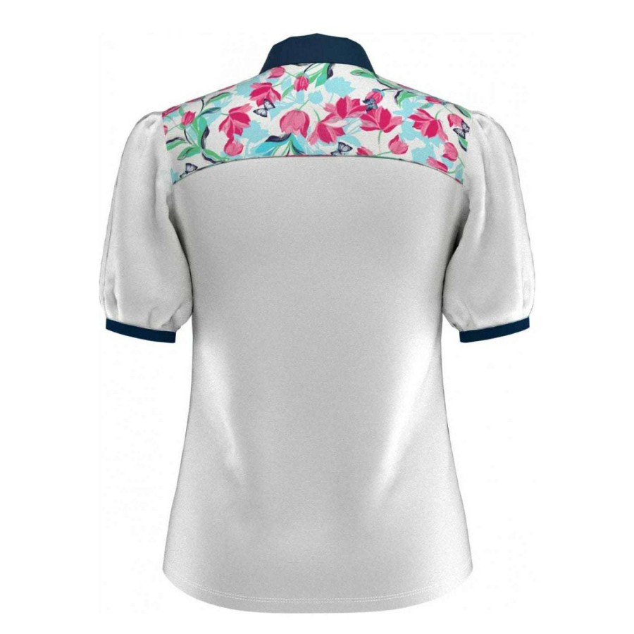 Polo Shirts * | Callaway Ladies Floral Print Half Sleeve Golf Polo Cgksb042 Brilliant White 123