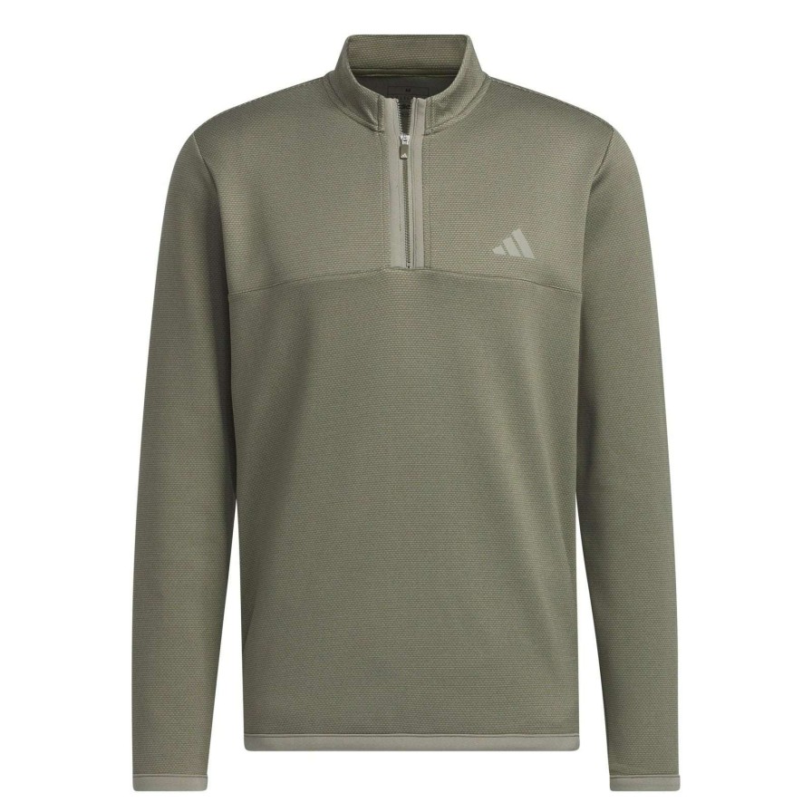 Mid Layers * | Adidas Microdot 1/4 Zip Golf Mid Layer Hy7164 Olive Strata/Hemp