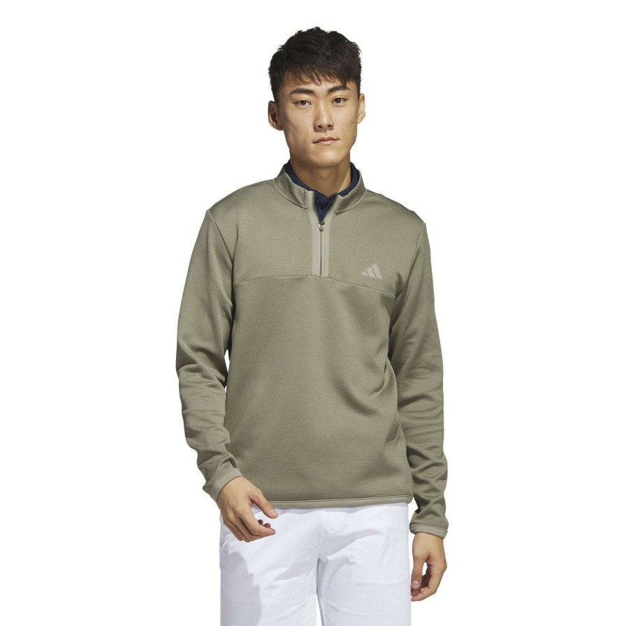 Mid Layers * | Adidas Microdot 1/4 Zip Golf Mid Layer Hy7164 Olive Strata/Hemp