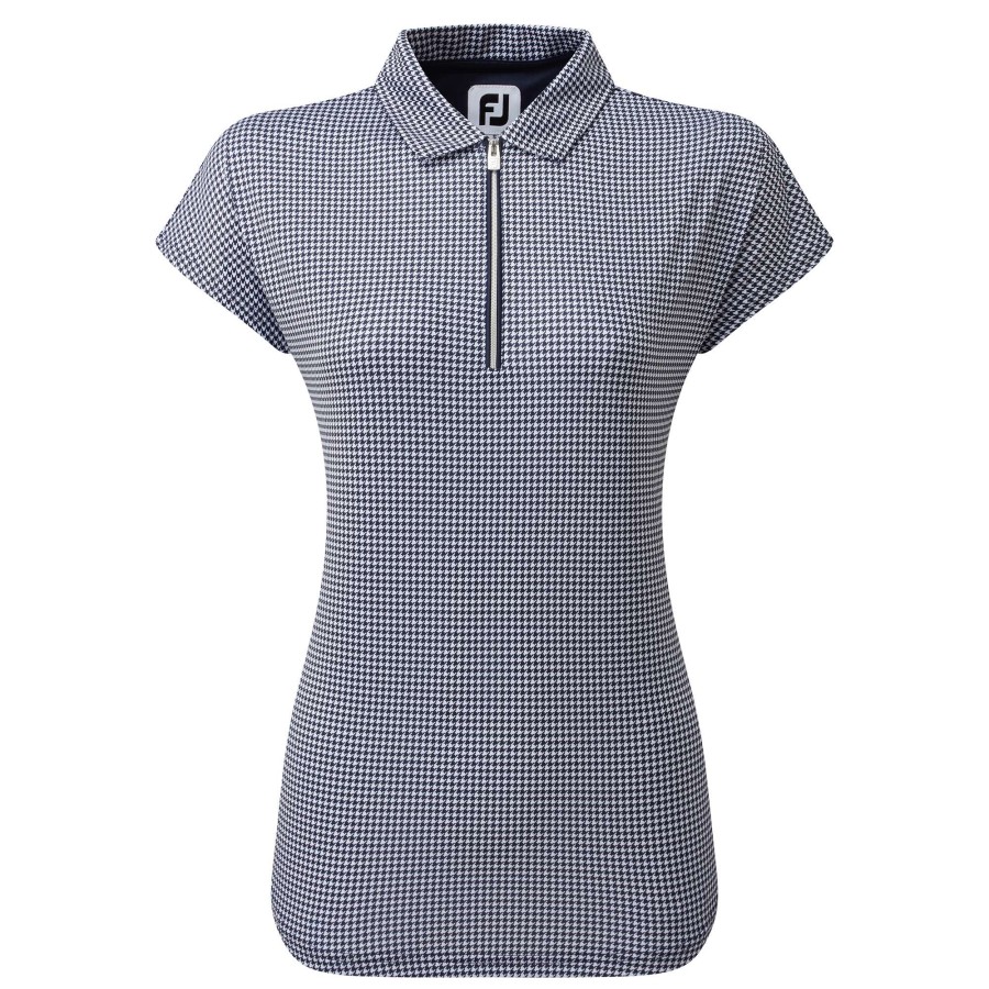 Polo Shirts * | Footjoy Ladies Hth Print Cap Sleeveless Golf Polo Shirt 80178 Navy