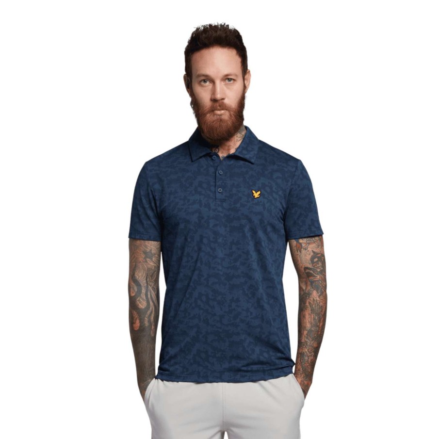 Shirts * | Lyle & Scott Seafoam Jacquard Golf Polo Shirt Sp1863G Dark Navy/Light Navy