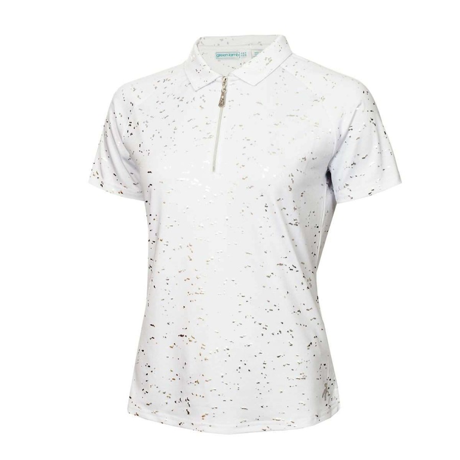 Polo Shirts * | Green Lamb Ladies Katlynne Silver Foil Golf Polo Shirt Sg22920 White