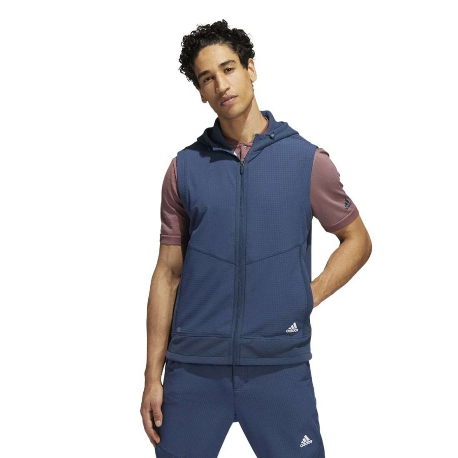 Mid Layers * | Adidas Hooded Full Zip Golf Vest Hf6565 Crew Navy