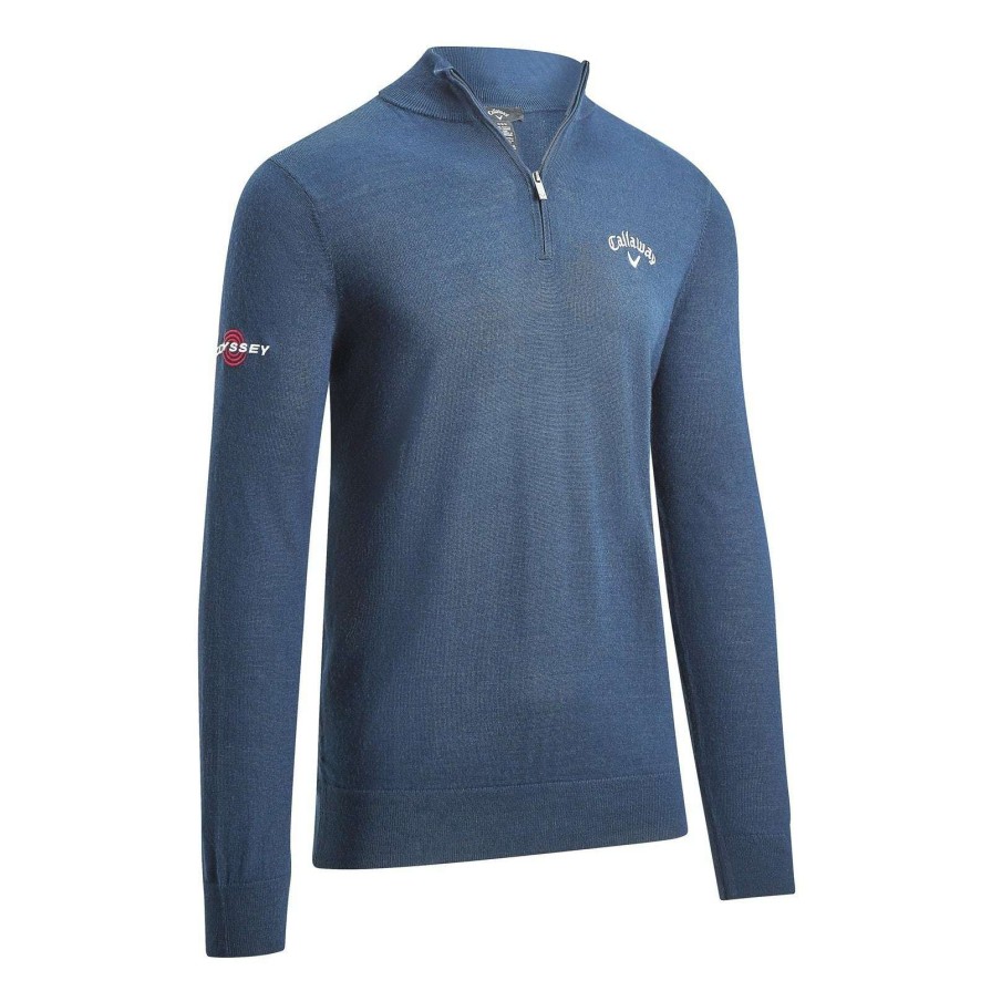 Mid Layers * | Callaway Blended Merino 1/4 Zip Golf Sweater Cggf80M1 Blue Horizon 443