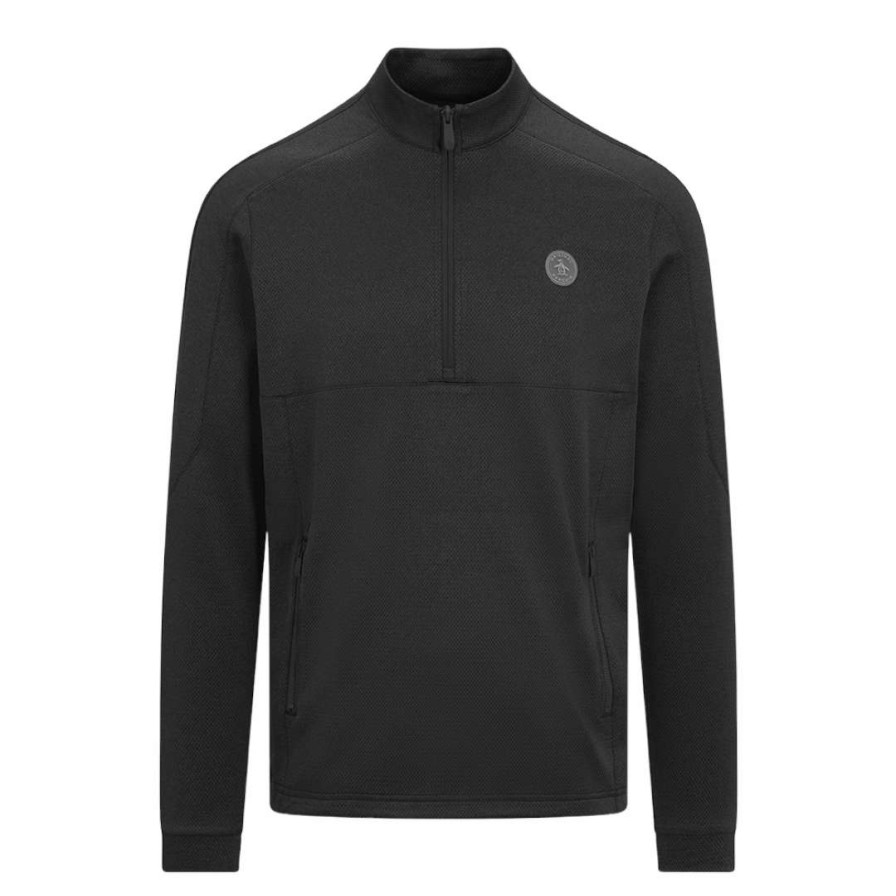 Mid Layers * | Original Penguin Midweight 1/4-Zip Golf Pullover Ogkfb021Gg Dark Caviar Heather 011