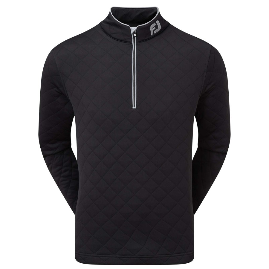 Mid Layers * | Footjoy Diamond Quilted Chill Out Golf Pullover 88451 Black/Grey