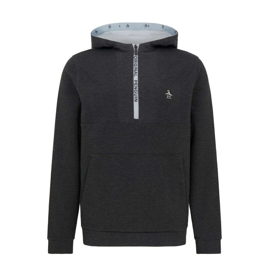 Mid Layers * | Original Penguin Golf 1/4 Zip Performance Hoodie Ogkfc032 Dark Caviar Heather 011