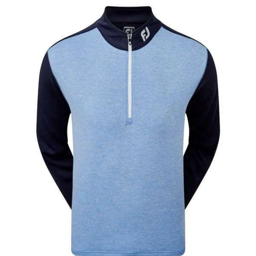 Mid Layers * | Footjoy Heather Colour Block Chill Out Pullover 84442 Navy/Light Blue