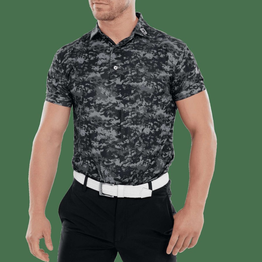 Shirts * | Footjoy Cloud Camo Golf Polo Shirt 80003 Black