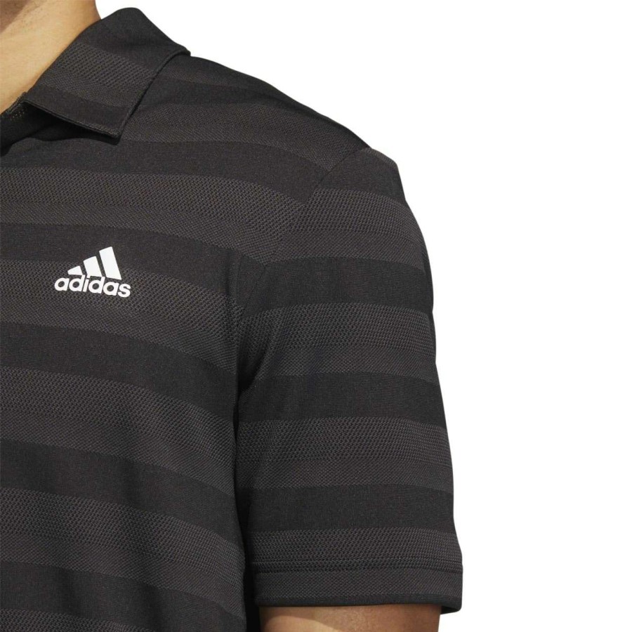 Shirts * | Adidas 2-Colour Stripe Golf Polo Shirt Hi5180 Black/Grey Six