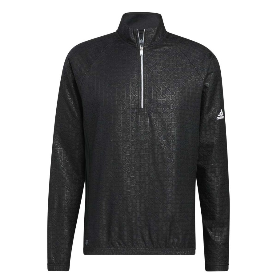 Mid Layers * | Adidas Deboss 1/4-Zip Golf Top Ha9120 Black