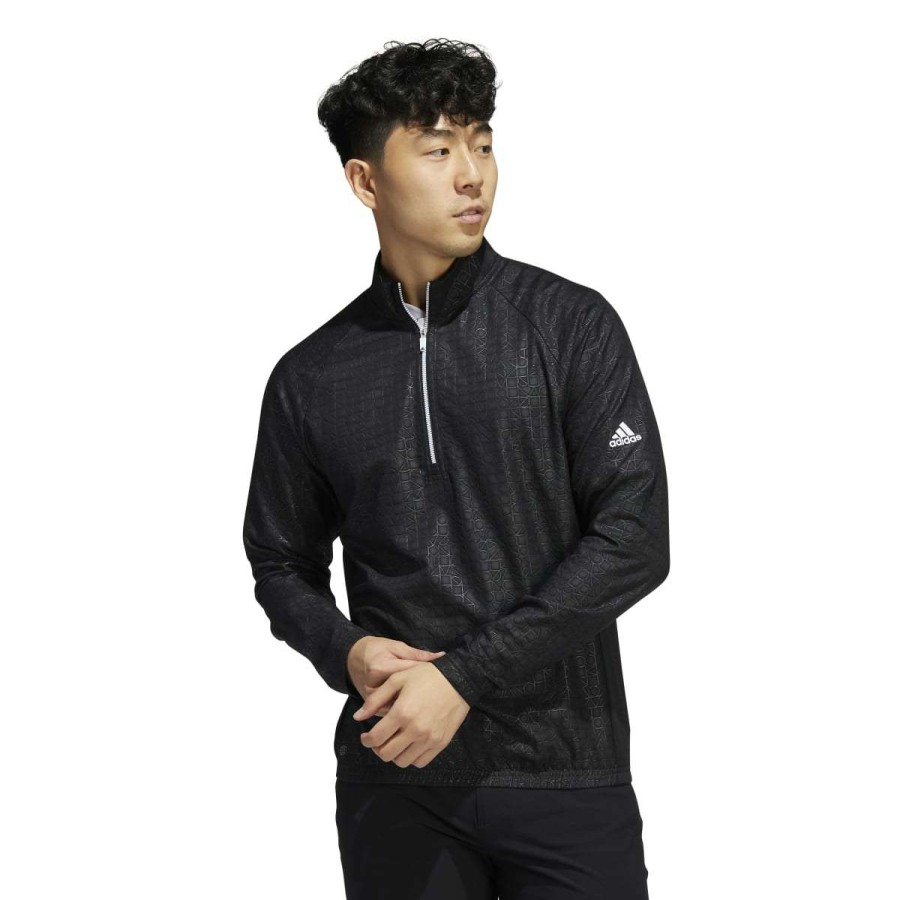 Mid Layers * | Adidas Deboss 1/4-Zip Golf Top Ha9120 Black