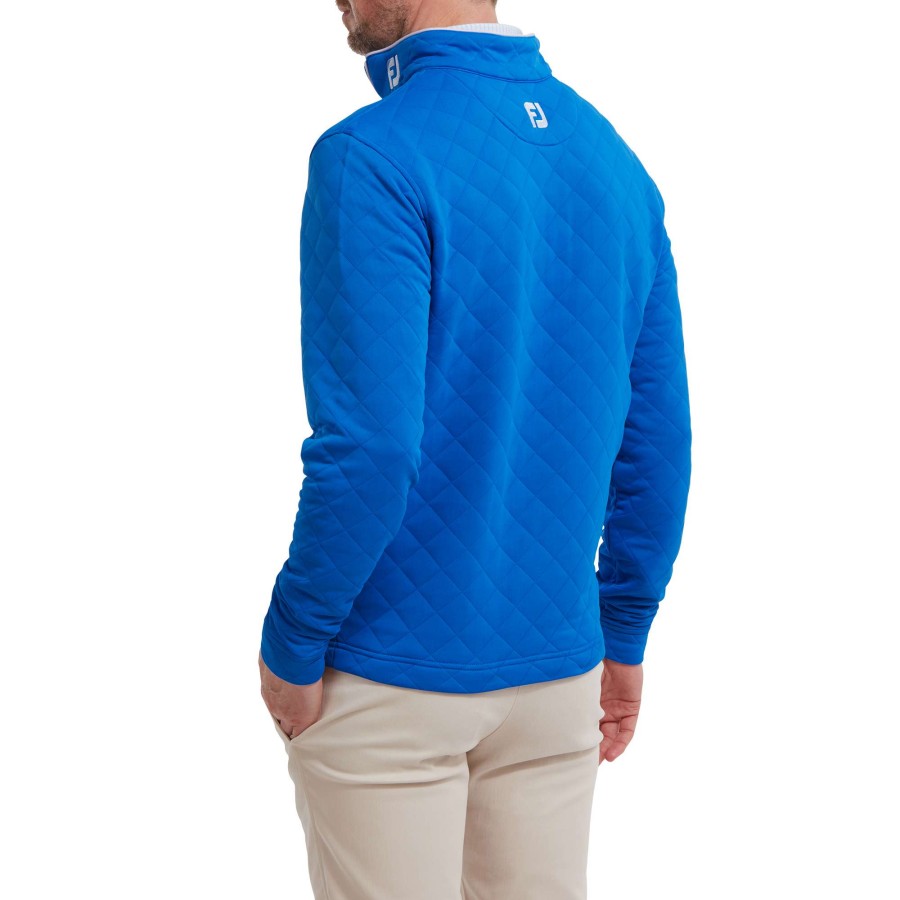 Mid Layers * | Footjoy Diamond Quilted Chill Out Golf Pullover 88454 Cobalt/White