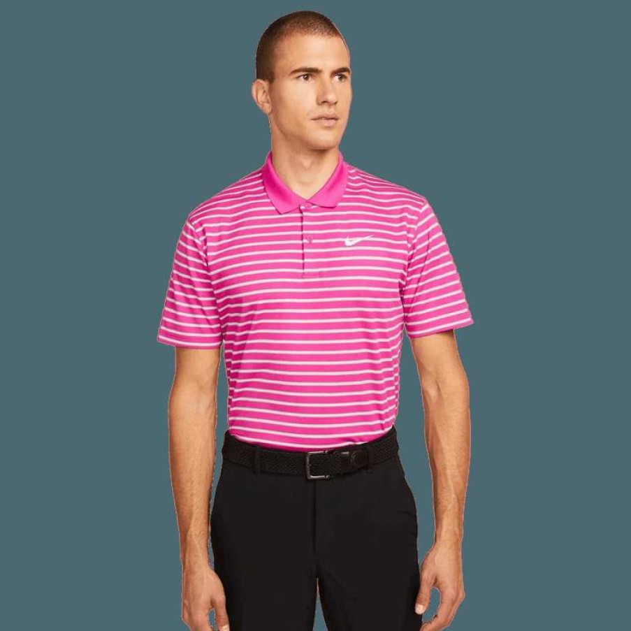 Shirts * | Nike Dri-Fit Victory Stripe Golf Shirt Dh0829 Active Pink/White 621