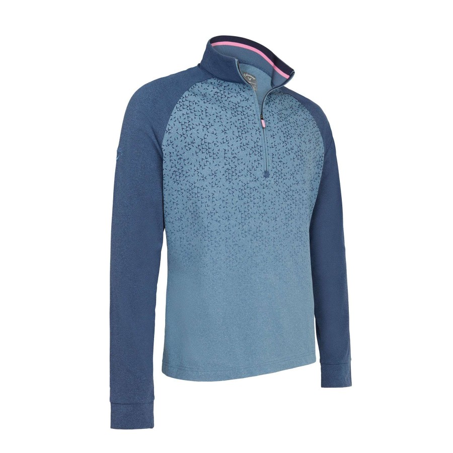 Mid Layers * | Callaway Chev Print Chillout Golf Pullover Cgjsc0R5 Peacoat Heather 484