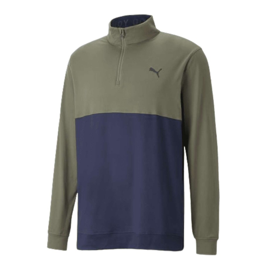 Mid Layers * | Puma Gamer Colour Block 1/4 Zip Golf Top 532985 Dark Sage 16